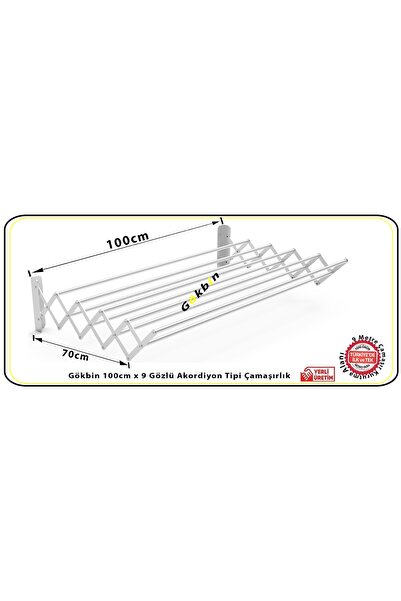 Gökbin Akordiyon Tipi Çamaşır Kurutma Askısı 100cmx9 Gözlü Paslanmaz Alüminyu...