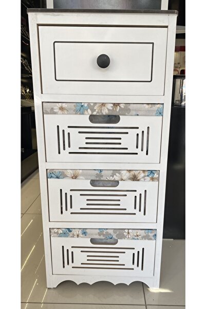 En Ucuz Mağaza Beyaz 4 Çekmeceli Ahşap Sebzelik Komidin 86x39x31 Cm
