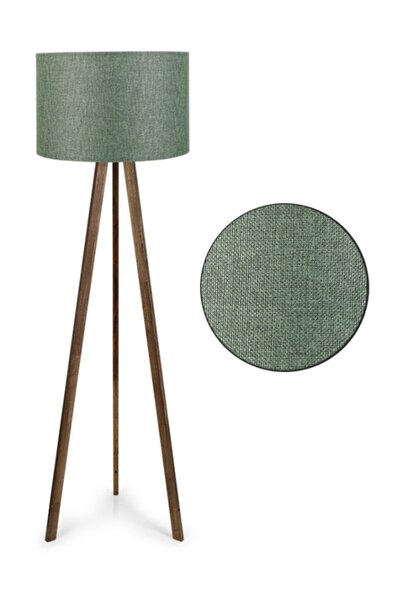 Art&Gift Pratik Ahşap Üç Ayaklı Lambader Yeşil Haki Kumaş Başlık