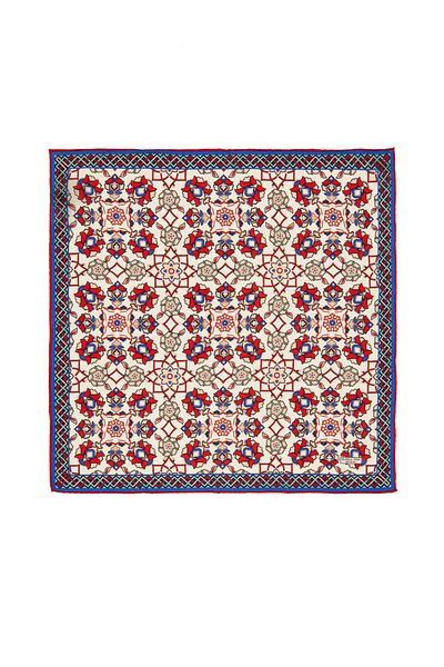 Bursa İpek Ecru Red Motif Pattern Silk Handkerchief