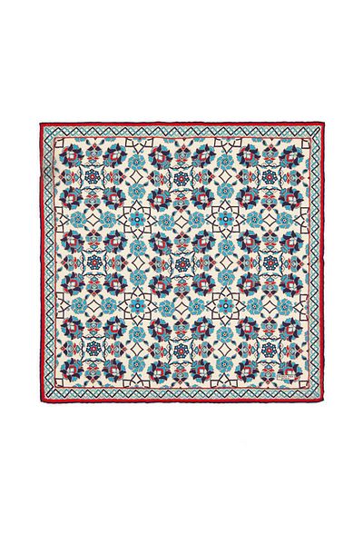 Bursa İpek Ecru Navy Blue Motif Pattern Silk Handkerchief
