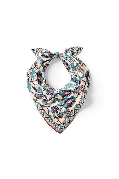 Bursa İpek Ecru Navy Blue Motif Pattern Silk Handkerchief
