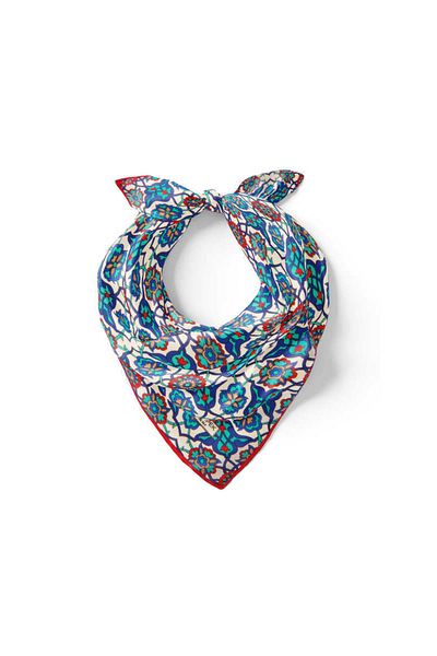 Bursa İpek Saks Turquoise Tile Spiral Pattern Silk Handkerchief
