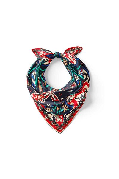 Bursa İpek Navy Blue Red Carnation Tulip Pattern Silk Handkerchief
