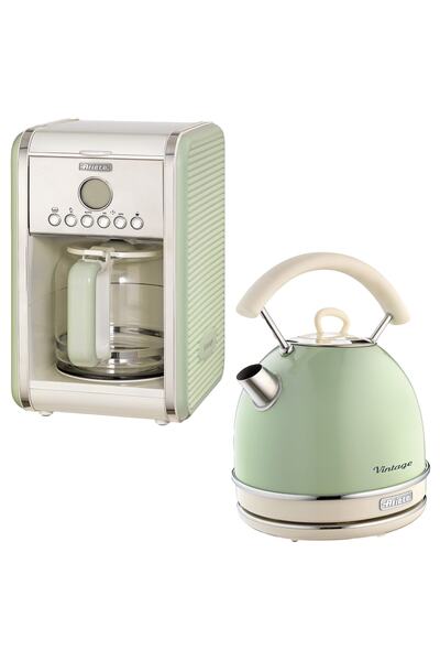 ARIETE Vintage Yeşil Filtre Kahve Makinesi Ve Vintage 1.7 Litre Kettle Seti