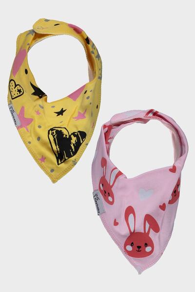 hepbaby Baby Food Bib with Yellow Pink Print, Polar Bottom and 2 Snaps - Scar...