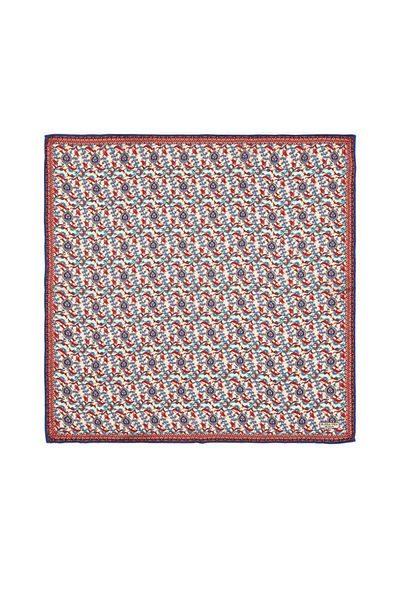 Bursa İpek Ecru Saks Ivy Tulip Pattern Silk Handkerchief