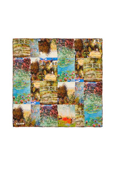 Bursa İpek Green Monet Collage Pattern Silk Handkerchief