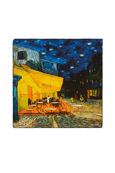Bursa İpek Navy Blue Cafes Street Pattern Silk Handkerchief
