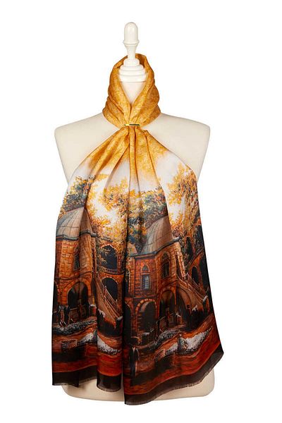 Bursa İpek Mustard Kozahan Silk Painting Scarf