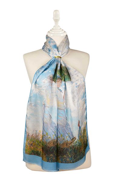 Bursa İpek Women's Silk Painting Scarf with Blue Umbrella
