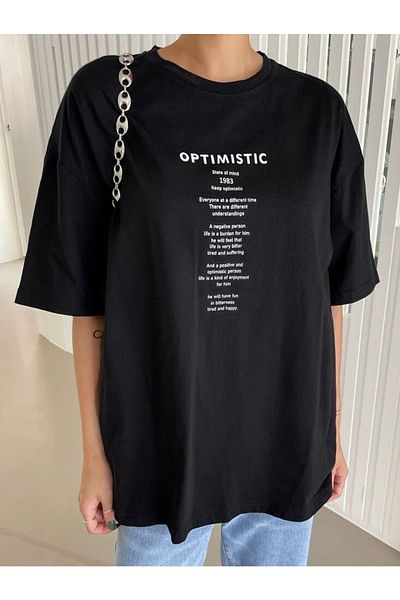 AFROGİYİM Γυναικείο μπλουζάκι Optimistic Printed Oversize - Special Design