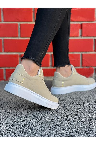 KB Fashion Mp047 Bt Lace-Up Suede Ορθοπεδικό Ανδρικό Sneaker Μπεζ με ψηλή/χοντρή σόλα
