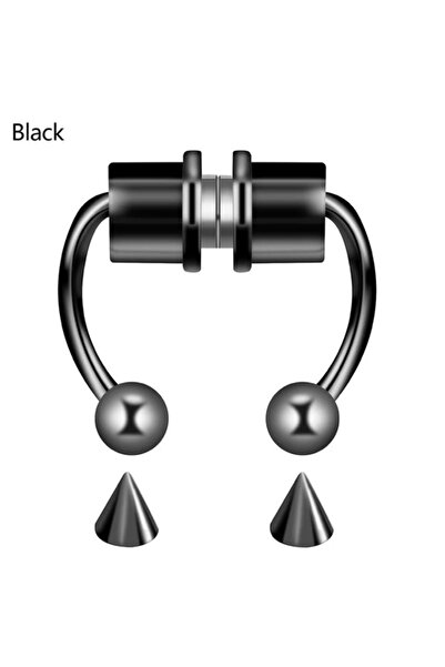 MAZEN Mıknatıslı Fake Septum Piercing Paslanmaz Çelik Top Ve Sivri Uç Birarada (SİYAH)