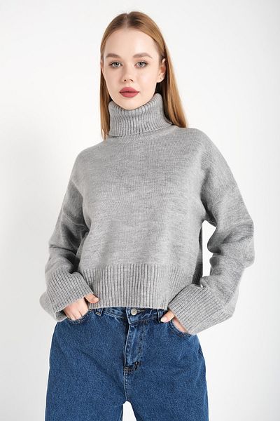nosia fashion Pulover de tricotaj gri cu gât supradimensionat