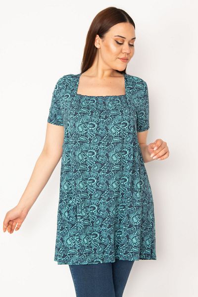 Şans Women's Large Size Green Collar Gipe Rubber and Pocket Detailed Tunic 65n32938