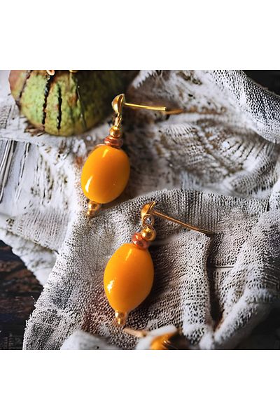 dela otantik Yellow Stone Authentic Antique Women's EarringsHandmade Bijouterie Gift JewelryEarrings