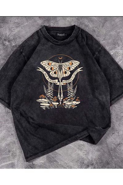 Touz Μπλουζάκι Unisex Vintage με Πεταλούδα &amp; Μανιτάρια που πλένονται