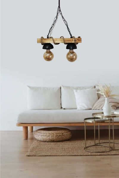 RSCOLLECTIONS Wooden 2-Piece Rope Rustic Chandelier Kitchen Chandelier