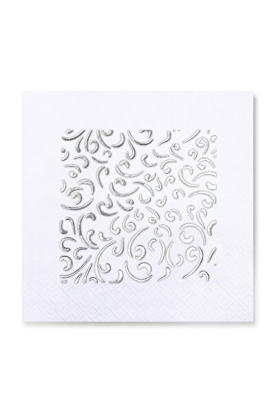 Story 33x33 Cm Gümüş Varak Ebruli Desenli 16'lı Beyaz Renkli Kağıt Peçete