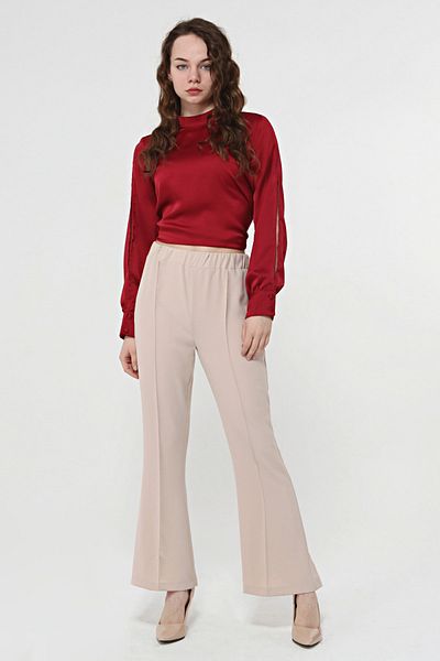 MD trend Women's Stone Waist Elasticated Front Stitching Detailed Flared Leg Trousers