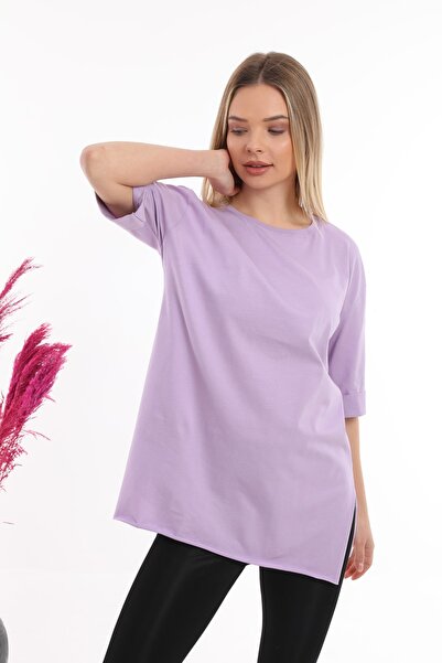 Sfg Life Moda Γυναικείο μονόχρωμο μακρύ και διπλό μπλουζάκι με σχισμή μπροστά χωρίς στάμπα και τουνίκ