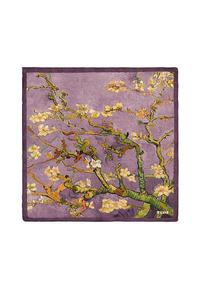 Bursa İpek Purple Almond Flower Silk Handkerchief