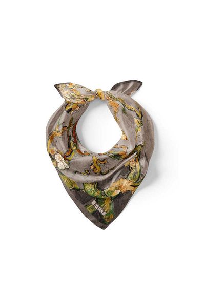 Bursa İpek Gray Almond Blossom Silk Handkerchief