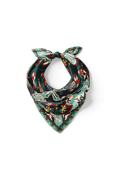 Bursa İpek Black Turquoise Carnation Tulip Pattern Silk Handkerchief