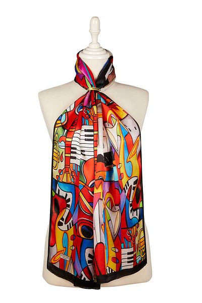 Bursa İpek Red Cubik Jazz Silk Painting Scarf
