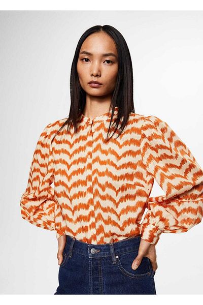 MANGO Woman Gemusterte Baumwollbluse