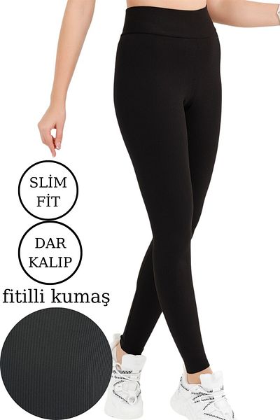 missmaral Women's Black Ribbed Diving Tights Gathering High Waist