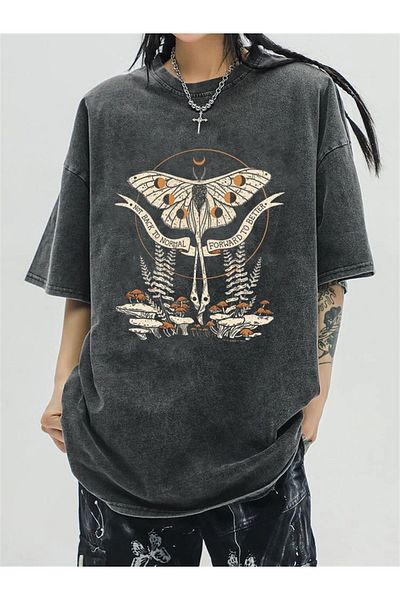 Touz Μπλουζάκι Unisex Vintage με Πεταλούδα &amp; Μανιτάρια που πλένονται