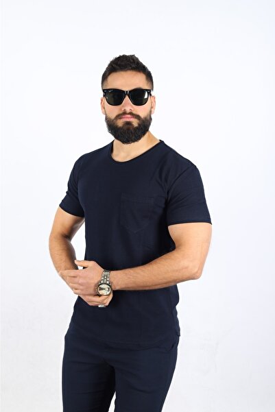 Lacivert Tek Cepli T-shirt