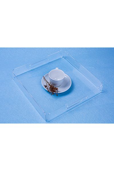 Asfal Transparent Plexiglass Tray 25x25 Cm Service, Coffee, Tea and Presentation Tray