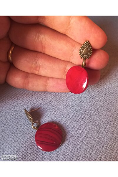dela otantik Kırmızı Renk Taşlı Otantik Bohem Sallantılı Kadın Küpe . El Yapımı Bijuteri Hediye Takı