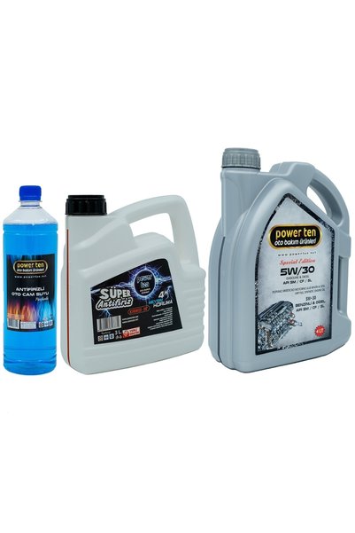 Powerten 5W30 Motor Yağı 4 Litre + Kırmızı Antifriz 3 Litre + Cam Suyu Seti |...
