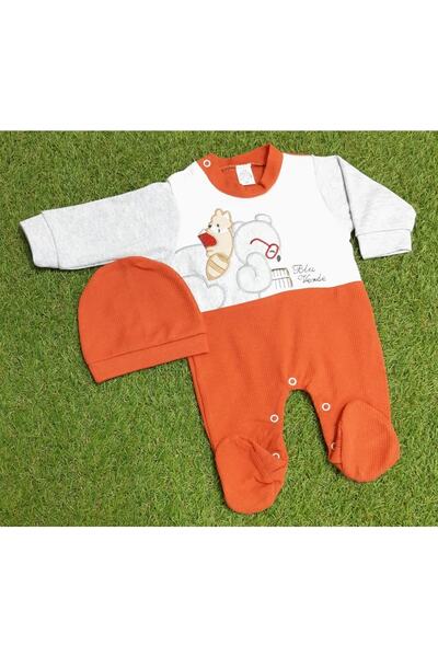 Sönmez Baby Kitapçı Sincap Penye Tulum Ve Şapkası Bebe Takımı