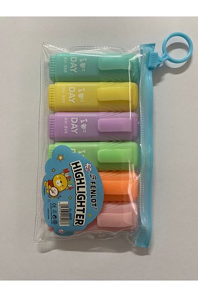Linea Fun Mini Highlighter (I Love Day) 1 Pack of 6