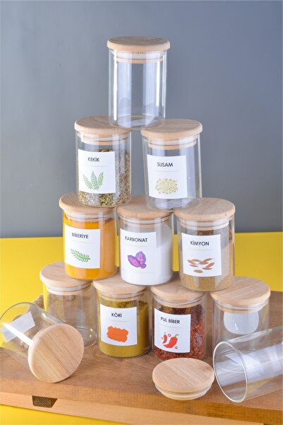 Sezka Life 12 قطعة غطاء مفرغ من الخيزران البورسليكات الزجاجي مجموعة وعاء تواب...