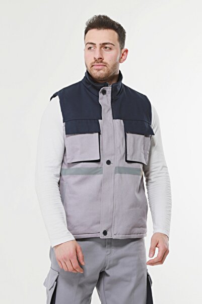 Uniprom Iş Yeleği Astarlı Kışlık 7-7 Kumaş 5 Cepli Gri Erkek