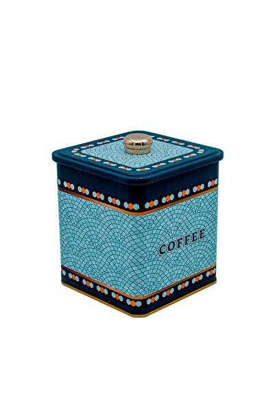 EVLE Er023-7d Mosaic Coffee Patterned Square Metal Storage Container 12x12 Cm