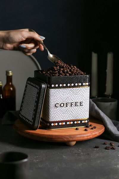 EVLE Er024-7d Mosaic Coffee Patterned Square Metal Storage Container 12x12 Cm