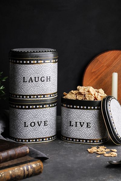 EVLE Erb07u1 Oval Metal Storage Container Set of 3, Mosaic