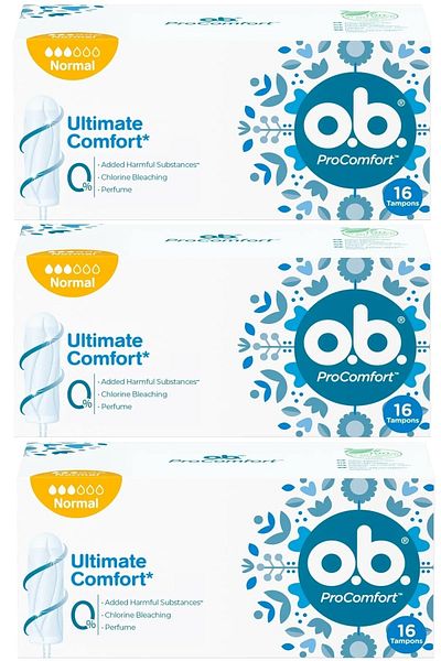 o.b. Procomfort Normal 16-Piece Tampons 3 Packs Total 48 Pieces