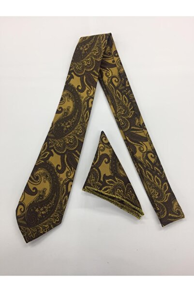 GİORGİ CORN Kahve Şal Desen Sarı Kravat