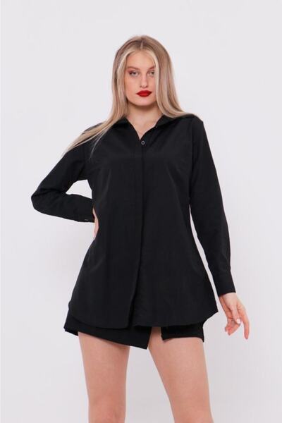 MİSS M.A.T FASHİON Класическа черна дамска риза Boyfriend Hidden Placket