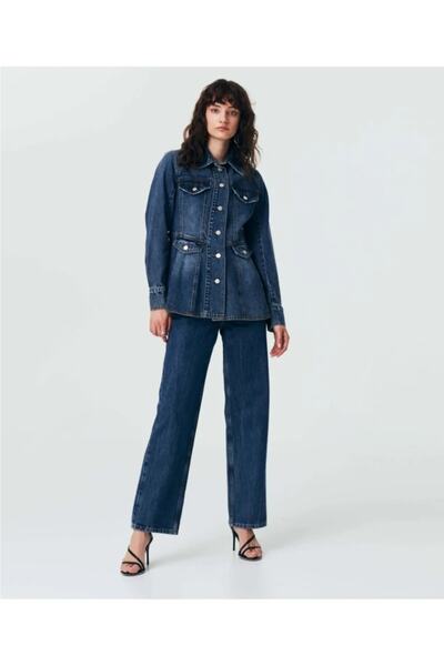 Trn JNS Cesy Lycra Blugi de damă, albastru închis, cu talie super înaltă, pantaloni palazzo