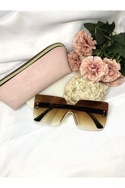 Di Caprio Ganzi Square Rectangle Retro Gold Brown Women Sunglasses
