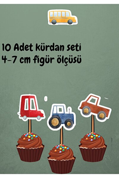 Ahenk Dükkanı 10'lu Cupcake Sevimli Arabalar Figürlü Kürdan Seti Doğum Günü P...